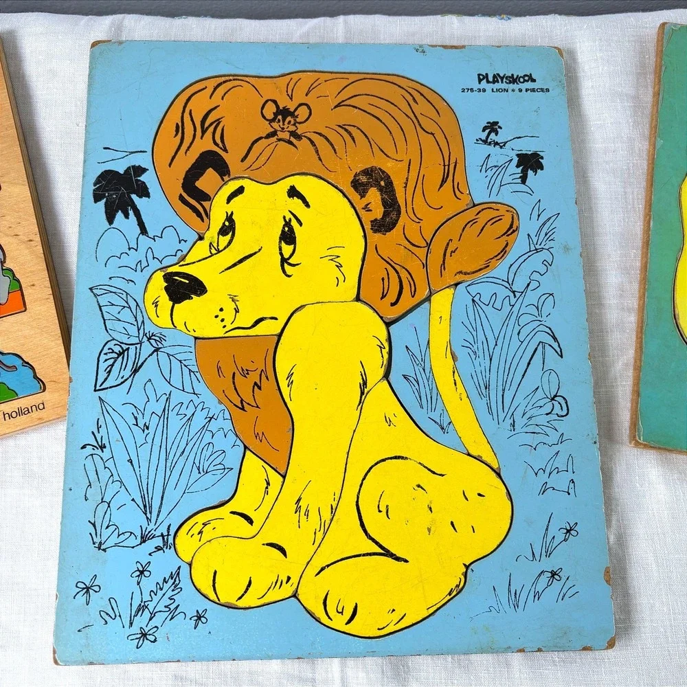 Vintage Playskool Connor Toy Acre Toys Wooden‎ Puzzle Lot Lion Fruit Zoo Animals